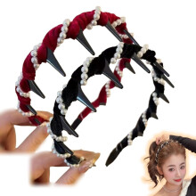 (black+red, 1 Count (Pack of 2)) Fascia capelli perla teschio retrò, reversibile antiscivolo per donna