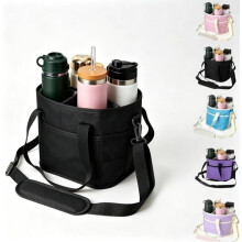 (Black, -) Borsa termica per 4 bicchieri, portatile con tracolla regolabile