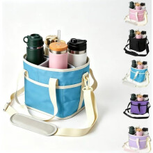 (Blue, -) Borsa termica per 4 bicchieri, portatile con tracolla regolabile
