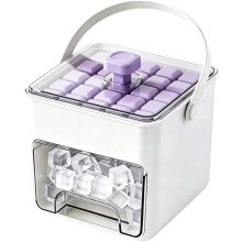 (White purple, -) 50er Eiswürfelbereiter mit Easy-Press Deckel, doppelstöckiges tragbares Tablett