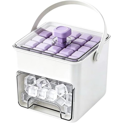 (White purple, -) Παγοθήκη 50 κύβων με εύκολο καπάκι, διπλό δίσκο - Σκεύος πάγου