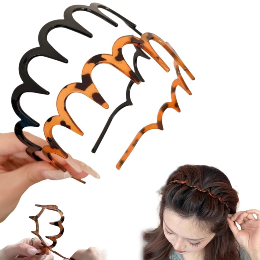 Oimg Amber/Black (+, 1 Count (Pack Of 2)) U Shape Fashion Tooth Hair Comb Headband, Reversible High Cranium Hairband