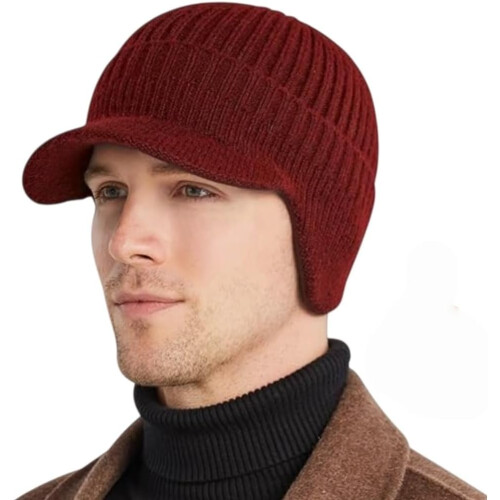 (Red, 7 1/8-7 3/4) Cappello invernale caldo con paraorecchie e tesa, per uomo