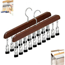 (Brown +2pcs, -) Οργανωτής ντουλάπας με 10 κλιπ, κρεμάστρα για φούστες - Αποθήκευση