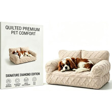 (Beige, XXX-Large) Kuscheliges Haustier Sofa Bett für Hunde & Katzen, große flauschige Couch mit Anti-Rutsch