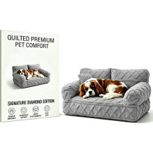 (Light Grey, Large(Large)) Kuscheliges Haustier Sofa Bett für Hunde & Katzen, große flauschige Couch mit Anti-Rutsch