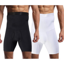 (Black+white, Large) Miesten korkea vyötärö muotoilusukat, täydellinen vartalo joustava shapewear