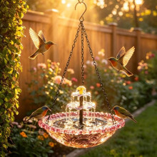 (Pink, -) Fântână cu apă solară pentru băi păsări suspendată, cascadă – Decor apă relaxant în grădină
