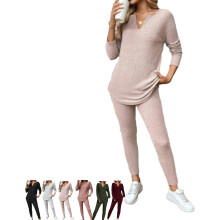 (Pink, XX-Large) Conjunto Feminino de 2 Peças, Top e Legging de Malha Felpuda Casual