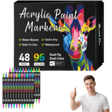 (96 Colors, -) 96 Colors Dual Tip Acrylic Paint Pen Marker, Double-Headed for Rock & Canvas Art