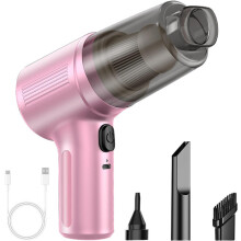 (Pink, -) Kabelloser Handstaubsauger für Auto, tragbar & akkubetrieben mit Mehrfachdüsen