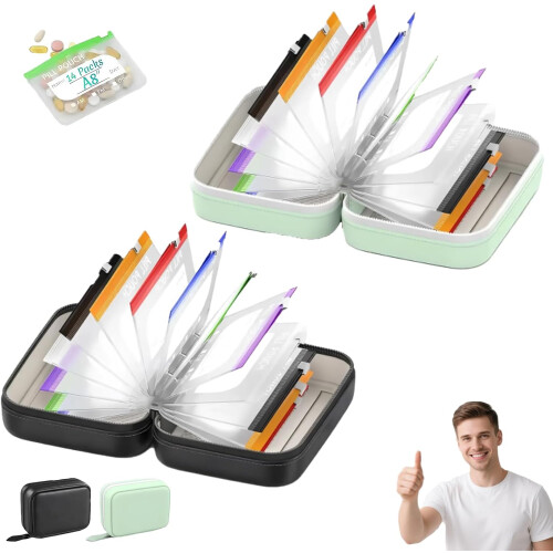 (A+b, -) Set 14 buste impermeabili portapillole A8, codifica colore