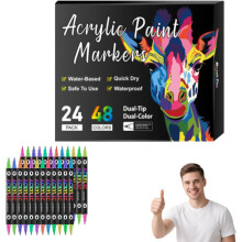 (48 Colors, -) 96 Colors Dual Tip Acrylic Paint Pen Marker, Double-Headed for Rock & Canvas Art