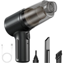 (Black, -) Kabelloser Handstaubsauger für Auto, tragbar & akkubetrieben mit Mehrfachdüsen
