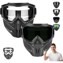 (2pcs-transparent+black, -) Máscara Facial Desmontável, Fixação Rápida para Moto e Madeira