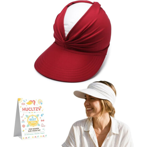 (Burgundy, One Size) Γυναικείο καπέλο visor φαρδύ γείσο UV50+ - Για παραλία & γκολφ