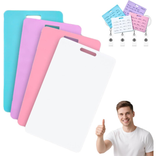 (Vertical-4pcs+4 Back Clip, -) Erasable Badge Note, Dual-Side Writable Reusable Notepad with Clip
