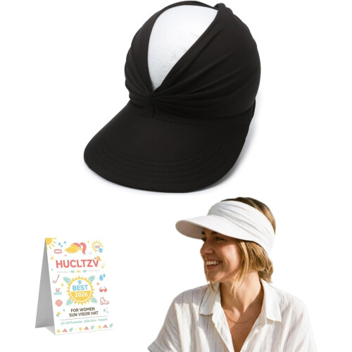 (Black, One Size) Γυναικείο καπέλο visor φαρδύ γείσο UV50+ - Για παραλία & γκολφ