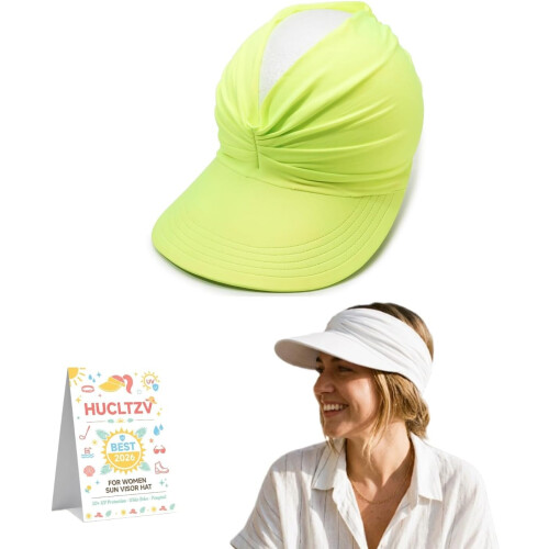 (Yellow, One Size) Γυναικείο καπέλο visor φαρδύ γείσο UV50+ - Για παραλία & γκολφ