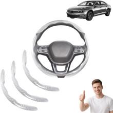 (white-3pcs, -) Volante auto antiscivolo in silicone fibra carbonio, universale