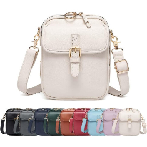 (White, -) Ρετρό δερμάτινη τσάντα crossbody, μεγάλη χωρητικότητα - Αντικλεπτική