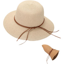 (Beige, -) Cappello paglia a tesa larga moda donna, protezione UV per spiaggia