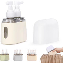 (Beige, 2 in 1) Mini Shampoo-Spender Set, tragbare Reiseflaschen für Toilettenartikel