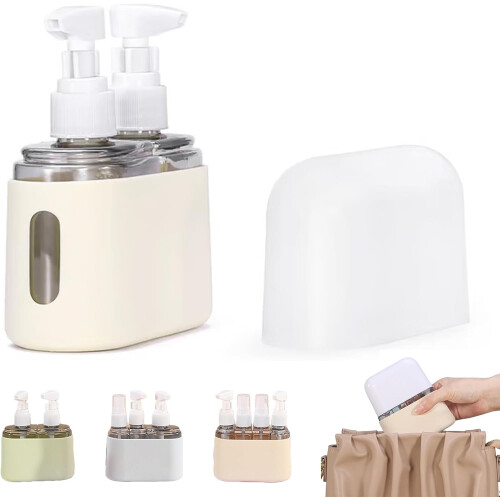 (Beige, 2 in 1) Μίνι διανομέας σαμπουάν, ταξιδιωτικά μπουκάλια - Σετ περιποίησης