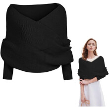 (Black, One Size) Gestrickter Schal mit Ärmeln für Damen, Wickelumhang für Herbst & Winter