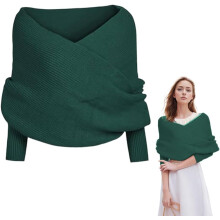 (Dark Green, One Size) Gestrickter Schal mit Ärmeln für Damen, Wickelumhang für Herbst & Winter