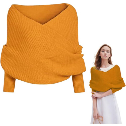 (Ginger, One Size) Πλεκτό κασκόλ με μανίκια για γυναίκες, σάλι - Φθινοπωρινό δώρο