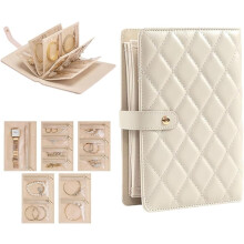 (Beige, -) Estuche viaje joyas portátil, bolsa terciopelo con cremallera para pendientes