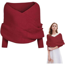(Wine Red, One Size) Gestrickter Schal mit Ärmeln für Damen, Wickelumhang für Herbst & Winter