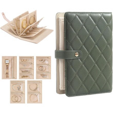 (Green, -) Estuche viaje joyas portátil, bolsa terciopelo con cremallera para pendientes