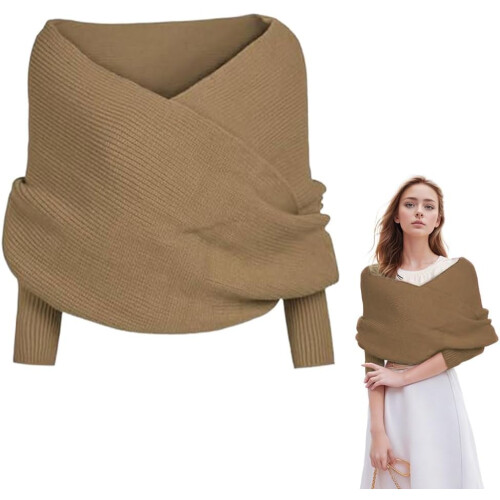 (Khaki, One Size) Πλεκτό κασκόλ με μανίκια για γυναίκες, σάλι - Φθινοπωρινό δώρο