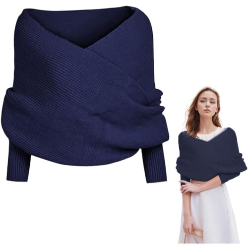 (Navy, One Size) Πλεκτό κασκόλ με μανίκια για γυναίκες, σάλι - Φθινοπωρινό δώρο
