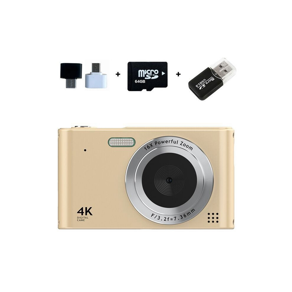 64Gb Ccd Digital Camera For Kids And Students With 16X Zoom, 2.4-Inch Screen, 4K Resolution, Gold 9149891802384