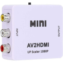 AV naar HDMI-converter, ondersteunt meerdere RCA-ingangen (PAL-NTSC-HDCP) en een uitvoer van 1080p - 720p 60Hz, mini-adapter