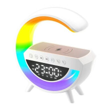Enceinte Bluetooth portable, enceinte Bluetooth sans fil avec lumière, chargement sans fil, veilleuse, réveil, radio FM, lampe de table