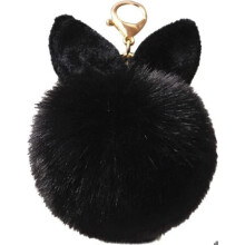 Pluche bal sleutelhanger met konijnenoortjes, pompon, pompon tas hanger voor autotas (zwart)