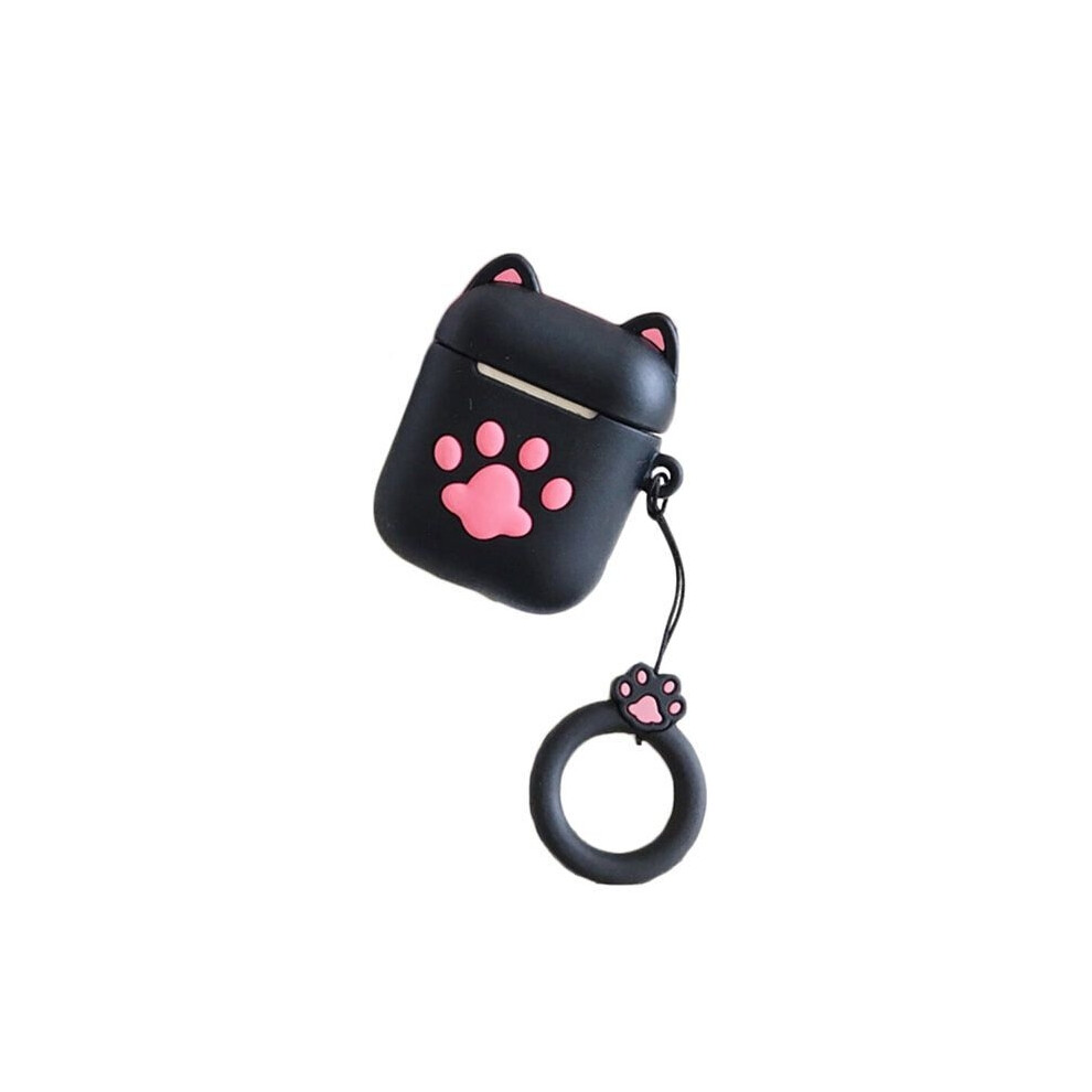 Silicone Case For Wireless Earphones With Cat Paw Print, Shockproof Protection For Earphones With Ring Compatible With Airpods 9149891803602