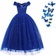 Hoogwaardige luxe prinsessen Halloweenkostuumjurk voor meisjes, blauwe tutu avondoutfit