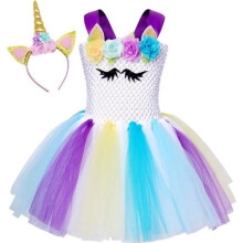 Robe tutu licorne pour filles - AmzBarley - Blanche - Tulle - Bandeau - 2 à 12 ans