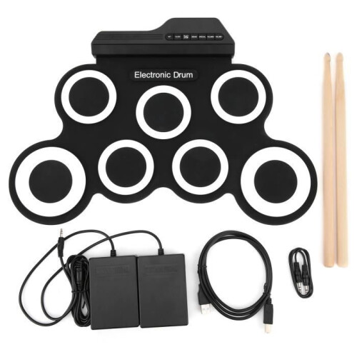 Electronic drum kit - SURENHA - Foldable model - Silicone + Maple - Black - 44 x 20 x 27cm