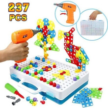 Jeu de construction de puzzle 3D mosaïque de 237 pièces pour enfants, jouet Montessori, perceuse électronique, jeu créatif et éducatif