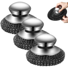 (3pcs, -) Esfregão de Aço com Cabo, Para Limpeza de Pratos