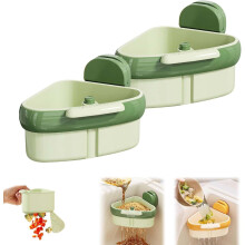 (Green 2pcs, 1pcs) Eckspülen-Sieb mit Saugnapf, automatische Entleerung Ablaufkorb