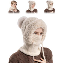 (Beige, -) Gorro 3 em 1 para Mulher, Balaclava Cachecol Máscara
