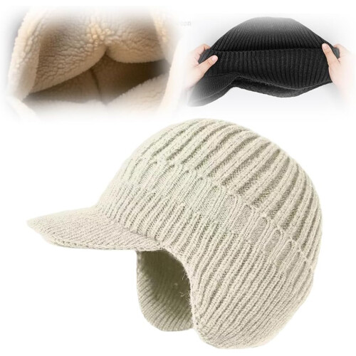 (White, -) Cappello termico con paraorecchie, per uomo e donna