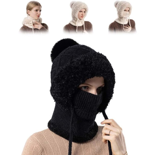 (Black, -) Σκούφος balaclava 3 σε 1, ζεστό κασκόλ μάσκας - Χειμερινό